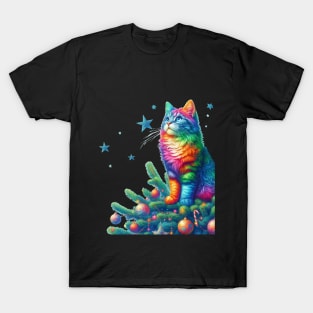 Colourful Christmas Cat T-Shirt